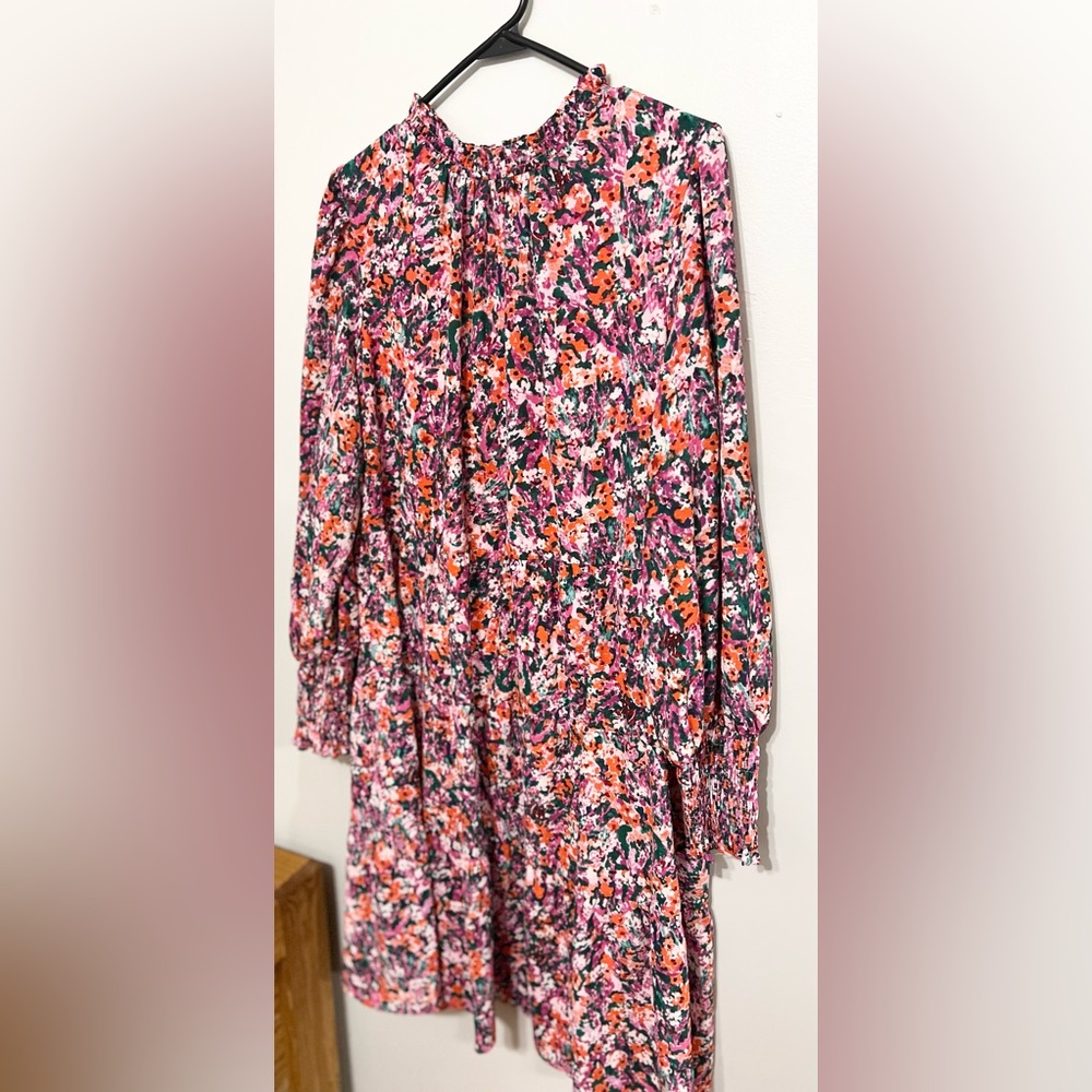 Easter Dress- Women's Floral Tiered Swing High Neck Long Sleeve Dress Size 16